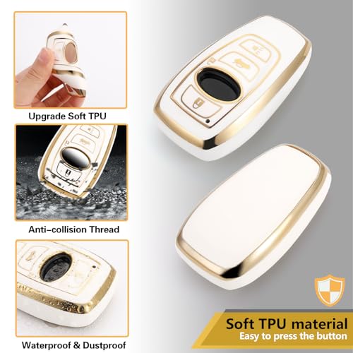 Image of Key Fob Cover for Subaru, Rhinestone Loop Keychain Case, Gold Edge