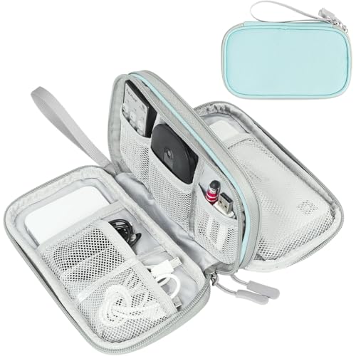Image of FYY Electronic Organizer, Travel Cable Organizer Bag Pouch Electronic Accessories Carry Case Portable Waterproof Double Layers All-in-One Storage Bag for Cable, Charger, Phone, Earphone, Mint Green