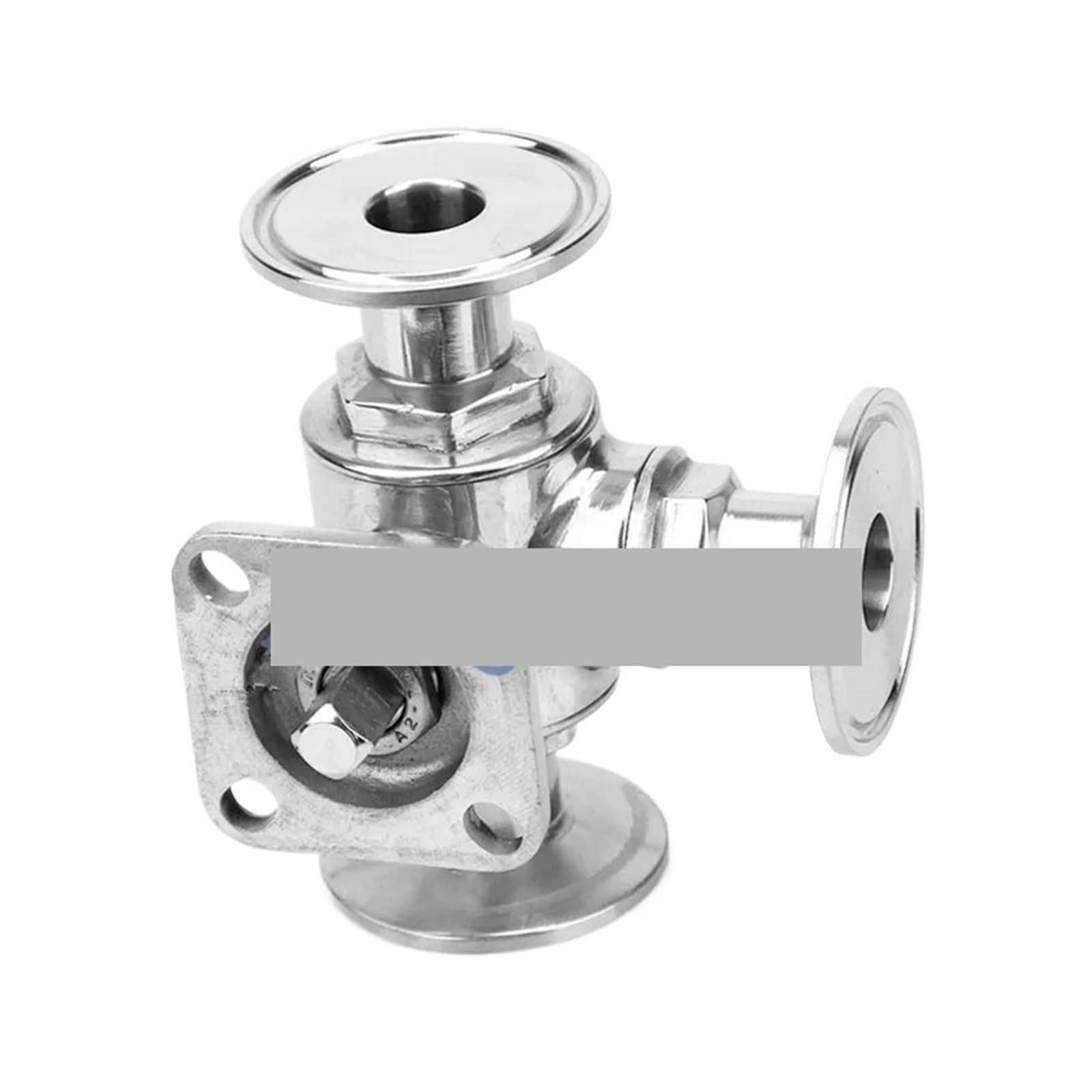 3/4" Stainless Steel 316 Clamp OD 50.5MM Three Way L Type Sanitary Ball Valve With Actuator Base