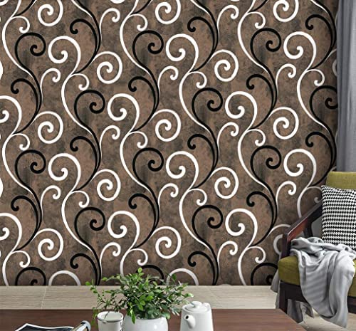 Papier peint autocollant vinyle mural abstrait marron noir blanc 45cm 10m