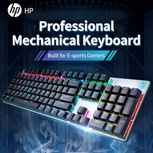 Image of HP GK400F Wired Mechanical Keyboard (Office /Gaming Dual-Use) - USB Wired Connection, Silver&Gunmetal&Black Color Scheme, 104-Key Layout, Brown Switches, Mixed-Color Lighting, Top-Printed Keycaps,