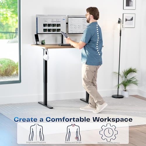 Image of VIVO Reclaimed Wood 48 x 30 in Standing Desk, DESK-KIT-1B5P | Electric, Holds 220 lbs, Sit Stand, Height Adjustable, One-Piece Extra Deep Table Top, Memory Presets, 1B Series, Black Frame