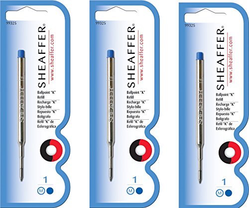 Sheaffer K Ballpoint Pen Refill, Medium Point, Blue Ink, 3/Pack (99325) by Sheaffer