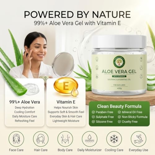 Image of PURE Aloe Vera Gel with Vitamin E for Face, Body, Hair & Skin, 450g