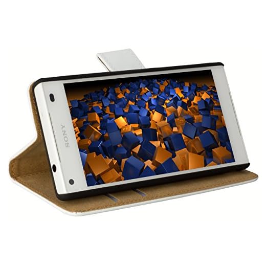 mumbi äkta läder Bookstyle Case kompatibel med Sony Xperia Z5 Compact skal läder väska Case Wallet, vit