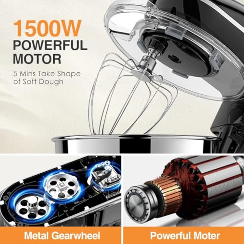 Küchenmaschine Küchenmaschine mit 5,5-Liter-Edelstahlschüssel, 1500 Watt Leistung, leise Mehrzweckvariante inklusive Metallschüssel und Metallschneebesen