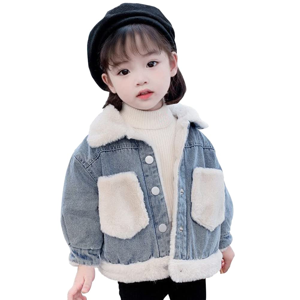 Mädchen Mantel Kinder Jeansjacke Fleece gefüttert Denim Mantel Langarm Jeansjacke Warmer Samtmantel