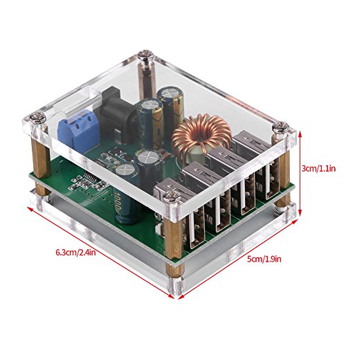 Taidda- Kfz-geregelter Stromrichter, DC-DC 7-60 V bis 5 V, 5 A, Vier USB-Ausgänge, Buck-Converter-Abwärtsmodul mit Gehäuse