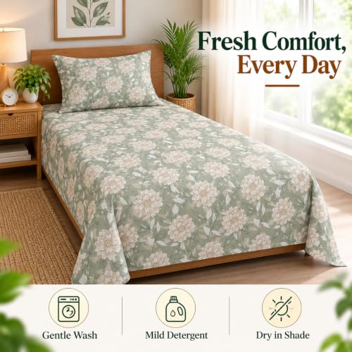 Image of Cottington Lane Cotton Single Bedsheet 68x90 Inch, Blossom Serenity