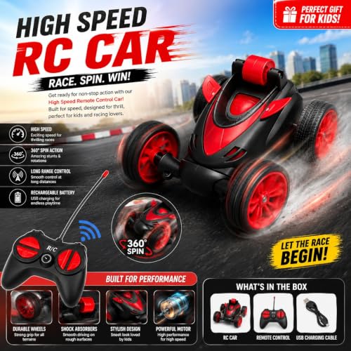 Image of RC Stunt Car for Kids | 360 Rotating Drift Car with USB Charging | High Speed Racing Vehicle with Easy Controller | Indoor & Outdoor Toy for Boys & Girls