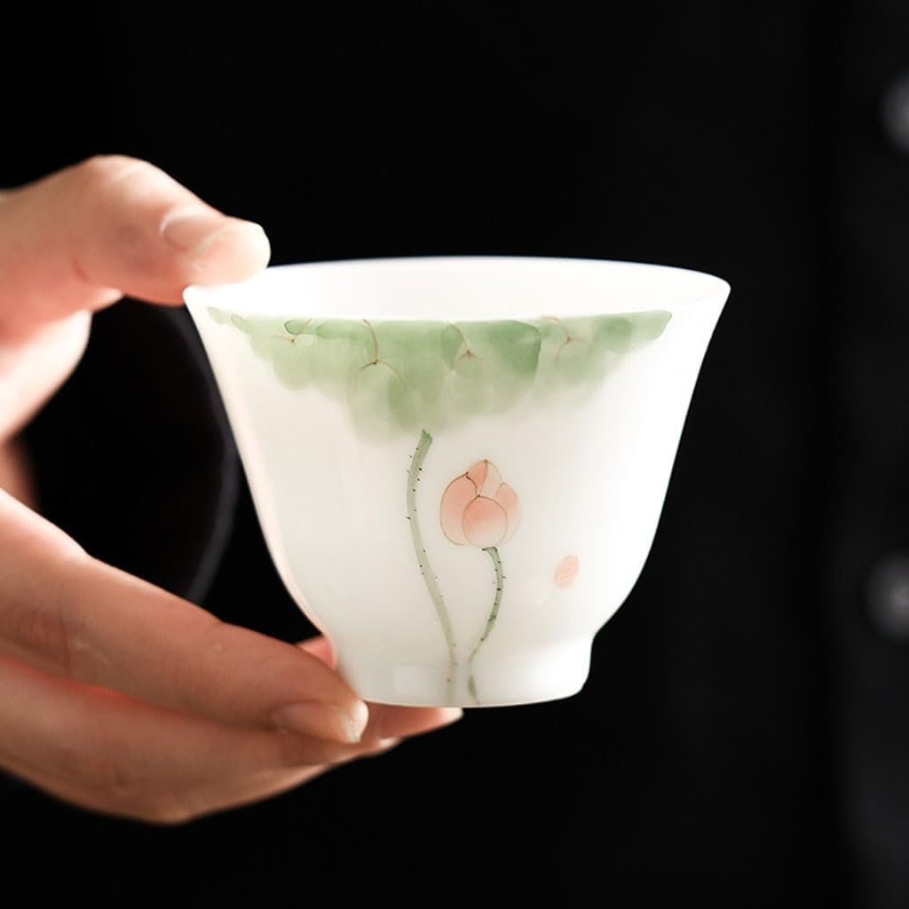 GSOUL Kungfu Tea cup Kung Fu Tea Set Hand-painted Lotus White Porcelain Cup Host Personal Chinese Single Small Tea Cups