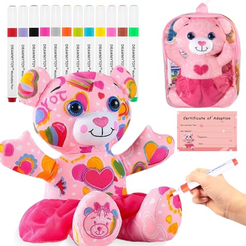 DRAWMYTOY Coloring Plush Toy with 12 Washable Markers...