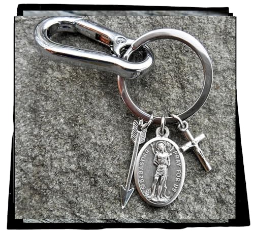 Saint Sebastian Keychain Mens/Boys Saint Key Clip Patron Saint of Athletes (Includes Athletes Prayer Card)