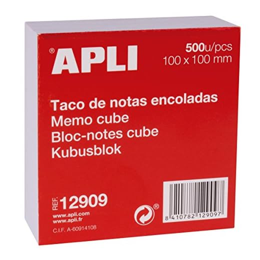APLI 12909 - Taco de notas encoladas (100 x 100 mm) 500 hojas, Blanco