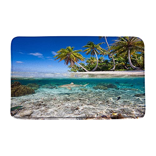 Ccnstms Beach Shower Curtain Ocean Tropical Palm Tree Transparent Underwater Marine Life Reef Hawaiian Island Natural Landscape Fabric Bathroom Decor Curtain Set With Hook #TOP2
