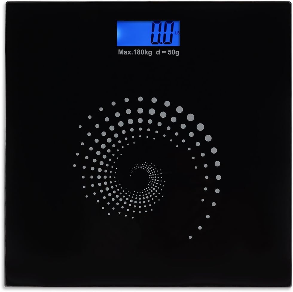 EasierLife High Precision 400 Lbs Digital Bathroom Scale, w/ Ultra Sturdy Tempered Glass and Color LCD and "Smart Step-on" Technology, Black and White Dots