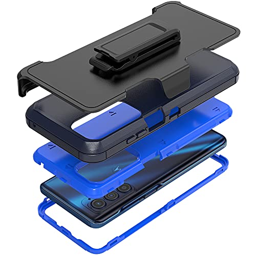 Compatible with Motorola Edge 2021/Edge 5G UW 2021 Case, Heavy Duty Rugged Shockproof Full Body Protection Kickstand Case with Belt Clip Holster for Motorola Edge 2021 Phone (Blue)