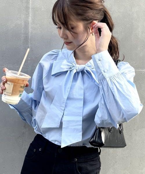 Amazon.co.jp: フランコ コットンボウタイブラウス ブルー : ホーム 