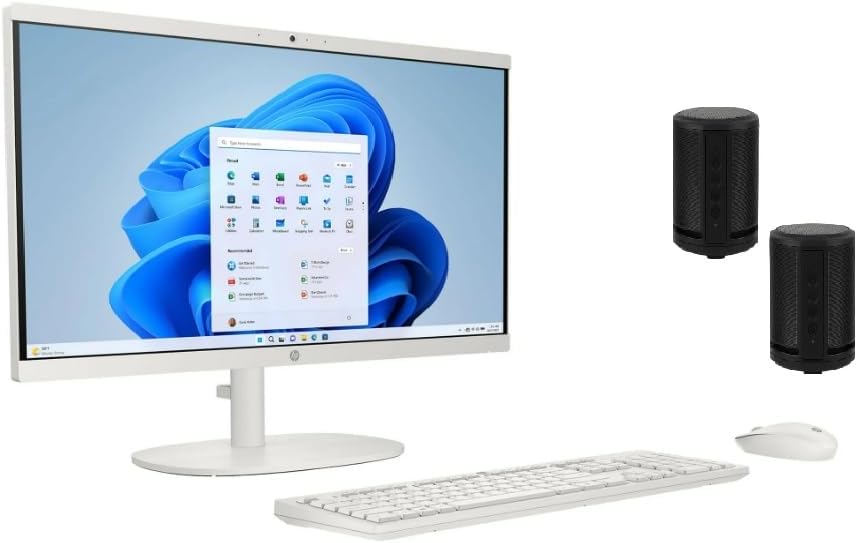 HP 22-DG 21.45" FHD All-in-One Intel Pentium Silver J5040 2.0GHz 8GB RAM 128GB SSD Windows 11 Home - White - with 2 BT Speakers (Renewed)
