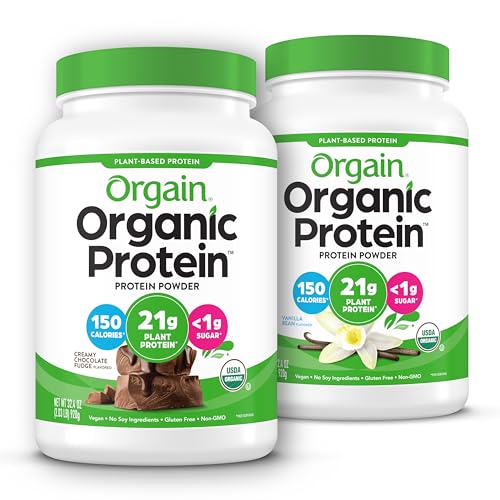 Orgain Organic Vegan Protein Powder, Vanilla Bean + Chocolate Fudge - 21g Plant Based Protein (2.03 Lb Each)