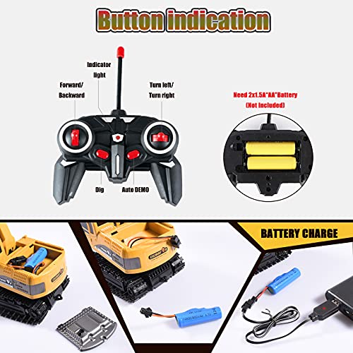 Vanzer Rc Excavator Toy, Remote Control Hydraulic Toy Car For 6,7, 8, 9 - 14 Year Old Boys Girls, Construction Tractor Vehicle, Rechargable Engineering Digger Truck, Best Birthday Gifts For Kids #TOP5