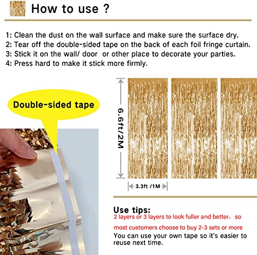 Tayuvira Gold Metallic Tinsel Foil Fringe Curtain, 3 Pcs 3.3Ft X6.6Ft Photo Booth Backdrop Streamer Curtains&Photo Booth Props, Party Decorations For Bachelorette Graduation Wedding Birthday (Gold) #TOP2