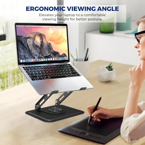 Image of 360 Rotating Laptop Stand Height & Angle Adjustable Tabletop Riser | Foldable Metal Design with Anti-Slip Pad | Compatible for MacBook Air /Pro, Dell, HP, Lenovo & Laptops upto 15.6 inch (Black)