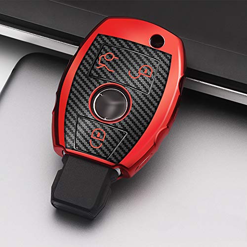 ontto Carcasa para Llave de Coche Mercedes Benz A B C E S CLK AMG Clase C180 W164 W245 W209 W204 Carcasa de Llave con Llavero Suave TPU Funda de protección de 3 Botones Rojo Cover