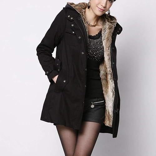 Miniatura 4 de Chaquetas de felpa para mujer, abrigo largo de forro polar acolchado con capucha, con cinturón, parkas militares, rectas, línea A, delgada, otoño e