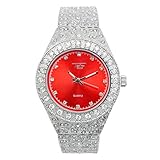 Mens Fully Iced Diamond Watch with Simulated Crystals - 44mm Case Size - Bling-ed Out Nugget Band Fully Adjustable - in Silver Finish