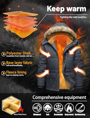 Image of TACVASEN Men's Standard Length Polyester Winter Jacket with Hood Water Repellent Windproof Thicken Parka Snow Ski Coat