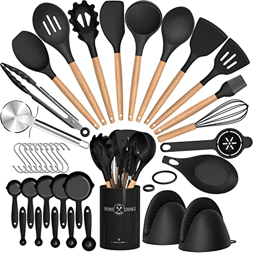Umite Chef 36pcs Silicone Kitchen Cooking Utensils with Holder, Heat ...