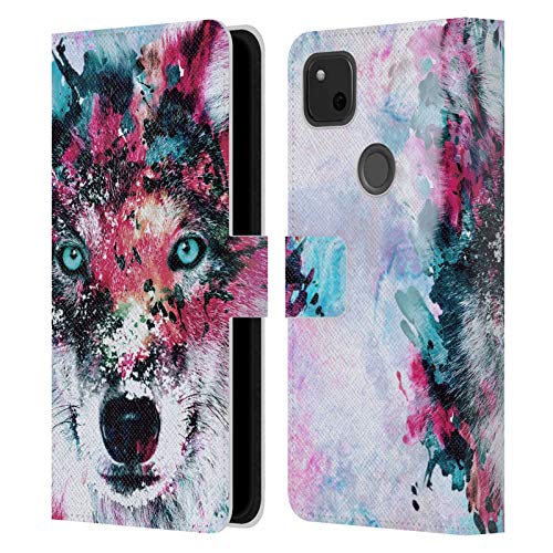 Head Case Designs Officiellt Licensierade Riza Peker Wolf Art Djurens abstrakt Läder Book Plånboksfodral Kompatibelt med Google Pixel 4a