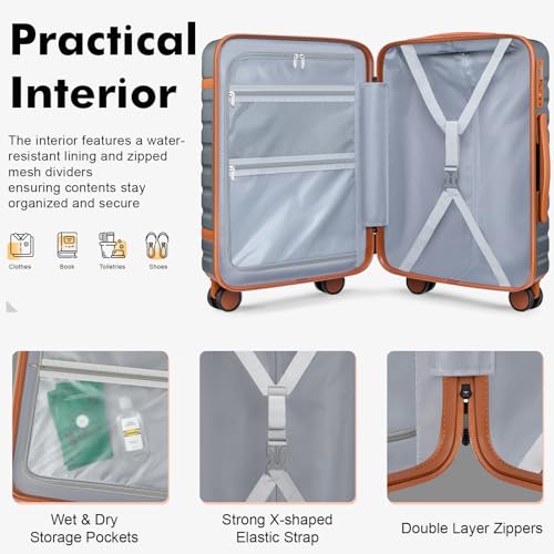 Image of Luggage Sets 3 Piece with Spinner Wheels, Lightweight PC Hardside Suitcase with TSA Lock & YKK Zippers, 20 Inch Carry On Luggage with Travel Bag for Men and Women, Grey