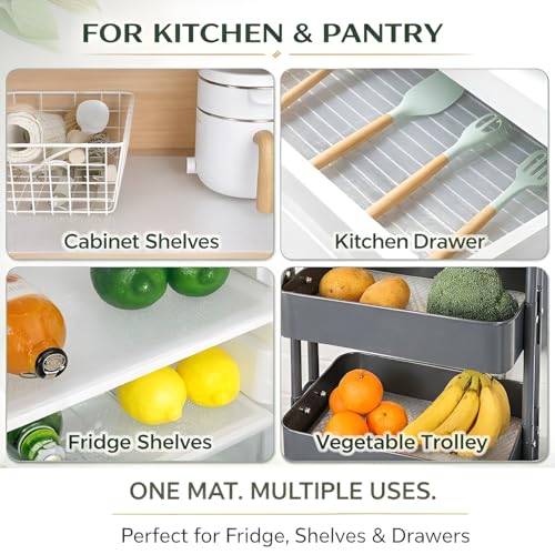 Image of DALUCI Anti Skid Fridge Mats Roll 5 Meters (45 cm x 500 cm) | Drawer Mat for Kitchen Drawers, Shelves & Wardrobe | Food Grade EVA Anti Slip Shelf Liner, Washable, Diamond Pattern, White