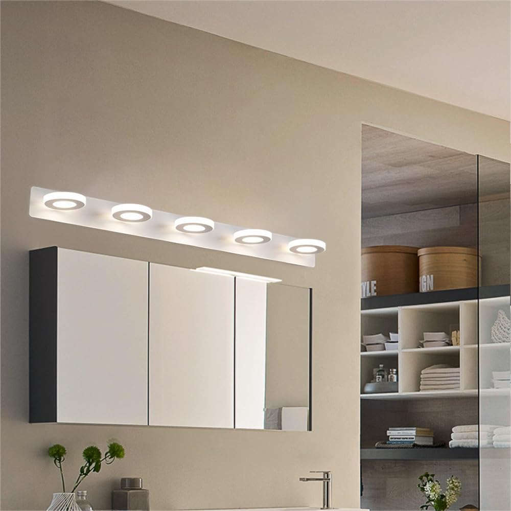 XINYASEE Lampe LED pour miroir de salle de bain, 10-25W Applique murale pour salle de bain, Applique murale pour vanité et maquillage, Blanc (5 têtes)