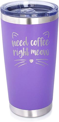 Miniatura 5 de Bevvee Need Coffee Right Meow - Vaso de café aislado con tapa deslizante, taza aislada de acero inoxidable, regalos de café con temática de gatos,