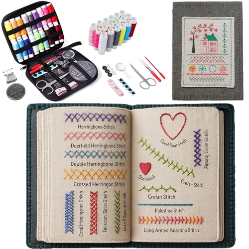 Pipihome Embroidery Stitch Book Embroidery Kit for Beginners with Sewing Kit Portable Embroidery Book Creative Craft Kits for Craft Enthusiasts