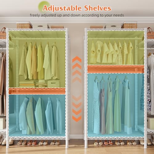 Image of Raybee Clothes Rack, Clothing Racks for Hanging Clothes, L Shaped Clothing Rack for Corner 900LBS Heavy Duty Clothes Rack Garment Rack 74.5 inch W X 18 inch D X 77 inch H, White