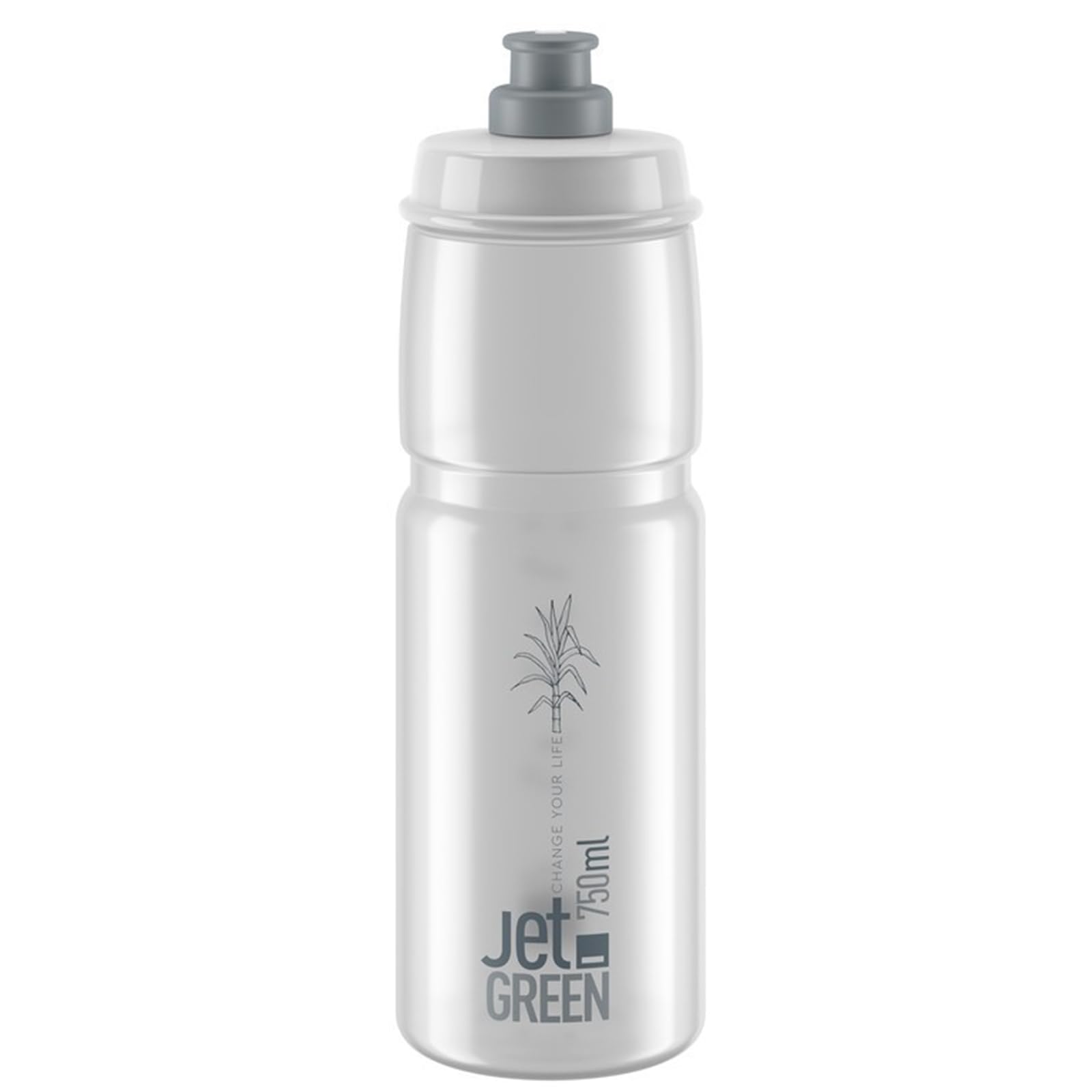 ELITE Jet Green Eco Water Bottle Clear Grey Logo – Sustainable Cycling Bottle Made from Sugarcane Bioplastic – Lightweight & BPA-Free – 750ml – For Road Bike, MTB & Gravel Cycling
