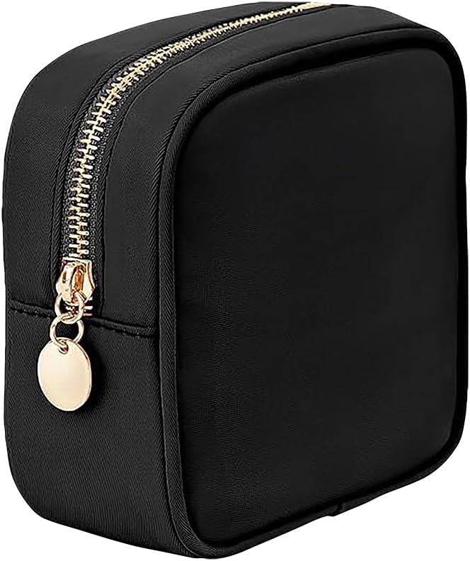 GSHLLO Small Nylon Makeup Bag Sanitary Towel Napkin Holder Bags Portable First Period Pouches Feminine Menstruation Bags Menstrual Cup Pouch Cosmetic Purse Pouch Mini Travel Toiletry Cases Black