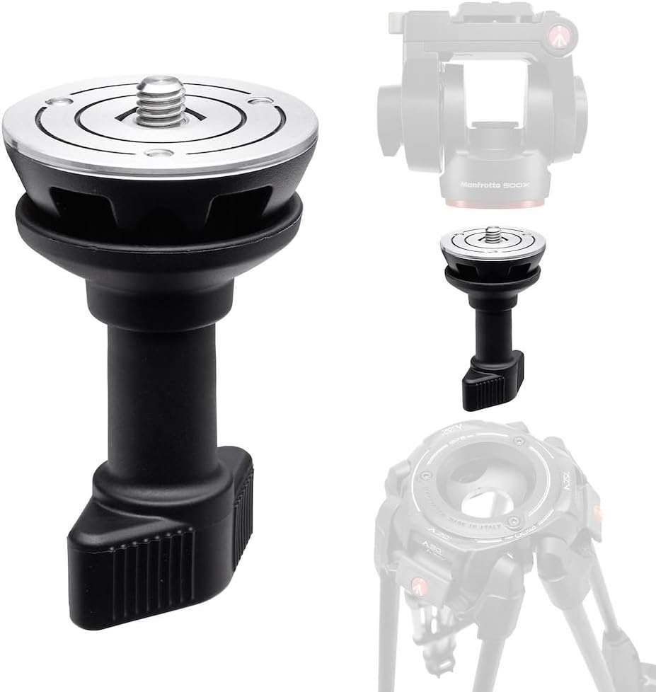 60mm Half Ball Adapter to use 60mm Flat Base Head with Bowl Video Tripod, Short Handle, Ground-Level Shooting | 60mm aluminum half ball with 3/8-inch screw and short locking handle for leveling, stability and ground-level shooting