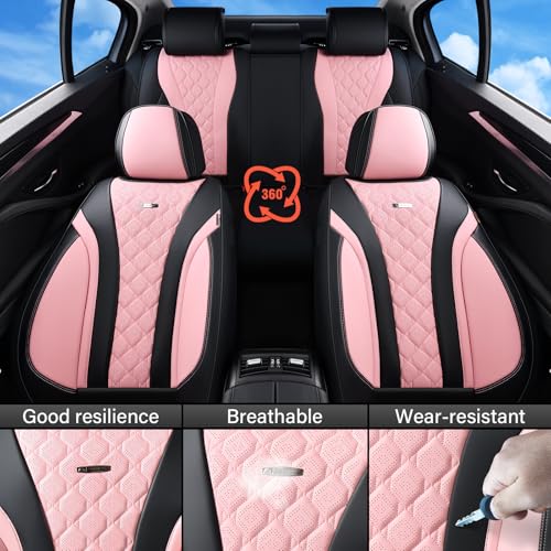 Image of Coverado Seat Covers, Car Seat Covers Front Seats, Perforated Diamond Leather Car Seat Cover, Waterproof Car Seat Cover, 2 Pack Car Seat Protector Front Seat Cover Universal Fit Most Car, Black&Pink