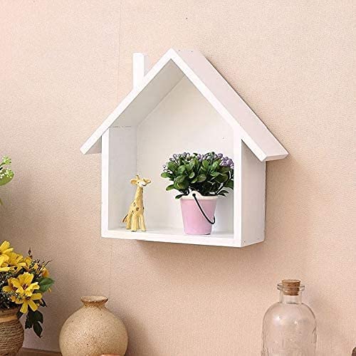 Decorous Shoppee Antique Floating Wall Hanging Shelf/Wooden Wall Shelves/Rack and Shelf/Display Shelf Hut Shape Stand for Home/Kitchen/Office/Bedroom/Livingroom/Balcony Decor (White)