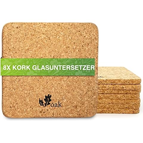 Voak® Kork Glasuntersetzer Korkuntersetzer | 8 eckige Glas Untersetzer Cover