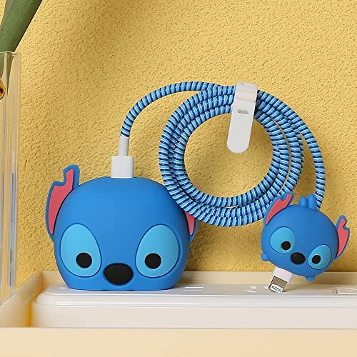 Image of ABRALE Cartoon 3D Design Protective Case for 18W 20W iPhone 14 13 12 11 Pro Max Fast Charging Cable Adapter Charger, Cute Cartoon Lightning Data Cable Case for iPhone Charger Stevens