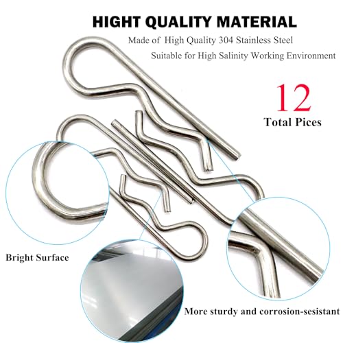Image of 12Pcs Stainless Steel Heavy Duty Hitch Pins Clips R Clips Spring Retaining Wire Hair Pins Cotter Pin Strong Spring R Clip for Trailer Tractor Mower Carts Truck Clip 4Sizes M3x60 M3.5x75 M4x85 M5x100