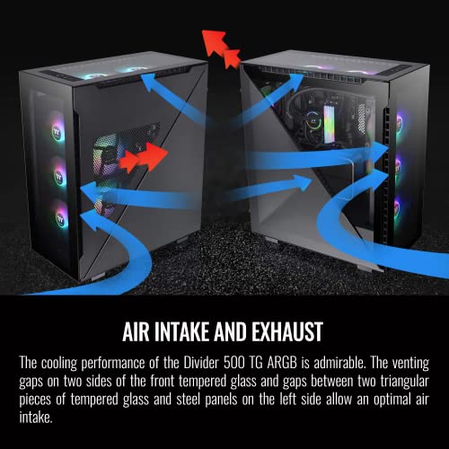 Image of Thermaltake Divider 500 TG Black Color ARGB ATX Mid Tower Tempered Glass Computer Case with 3 120mm 5V ARGB Front Fans + 1 120mm Standard Rear Fan + 2 Symmetrical Triangular Panels CA-1T4-00M1WN-01