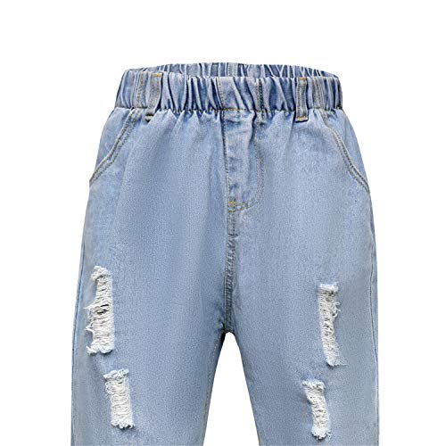 Andongnywell Womens Casual Elastic Ripped Jeans Elastic High Waist Distressed Denim Pants Loose Pants Jogger Jean (Blue,Xxx-Large) #TOP2