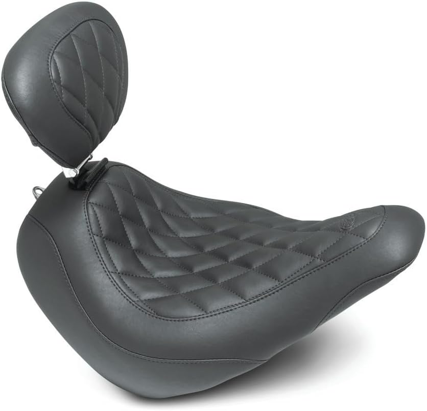 Mustang 83043 Wide Tripper Solo Seat with Driver Backrest - Diamond Stitch - Black